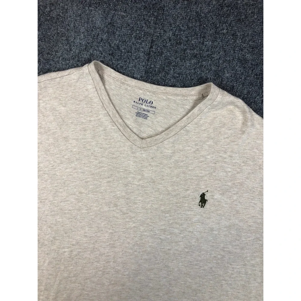 Polo Ralph Lauren Mens Size Large V-Neck T-Shirt Oatmeal Heather Beige Pony Logo